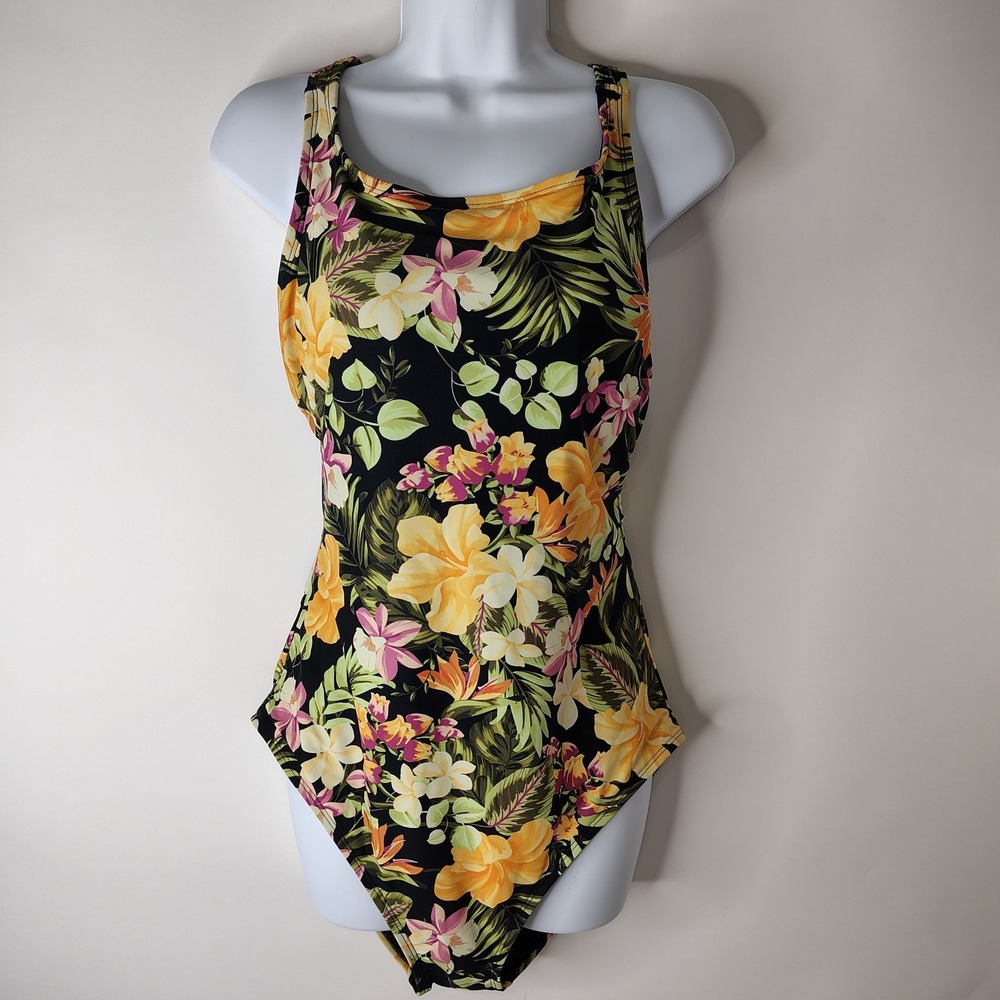 Hurley One-Piece Swimsuit Womens Large Tropical Floral Print Cross Back
